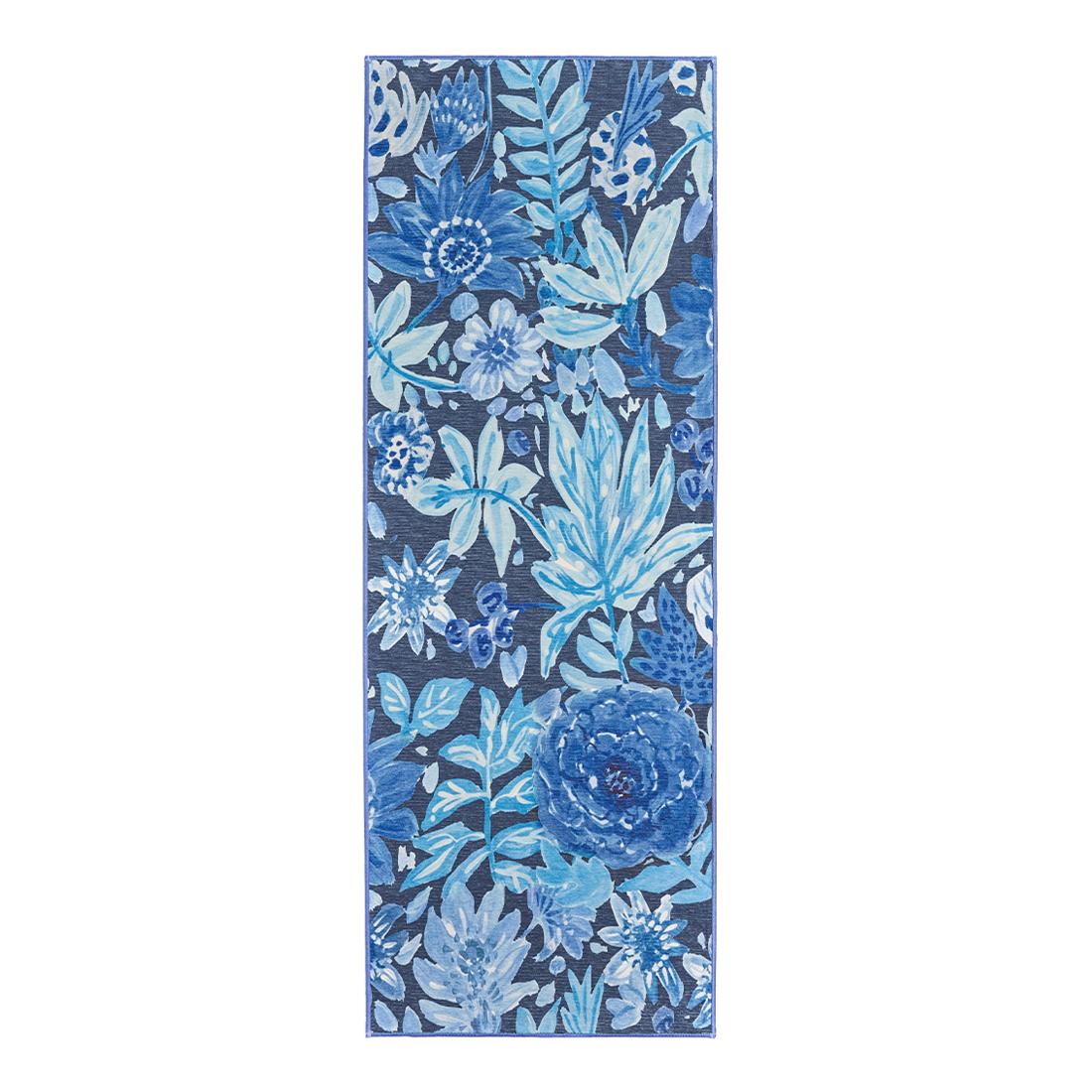 Floral Bloom Blue Machine Washable Rug from Shop Tam Fam