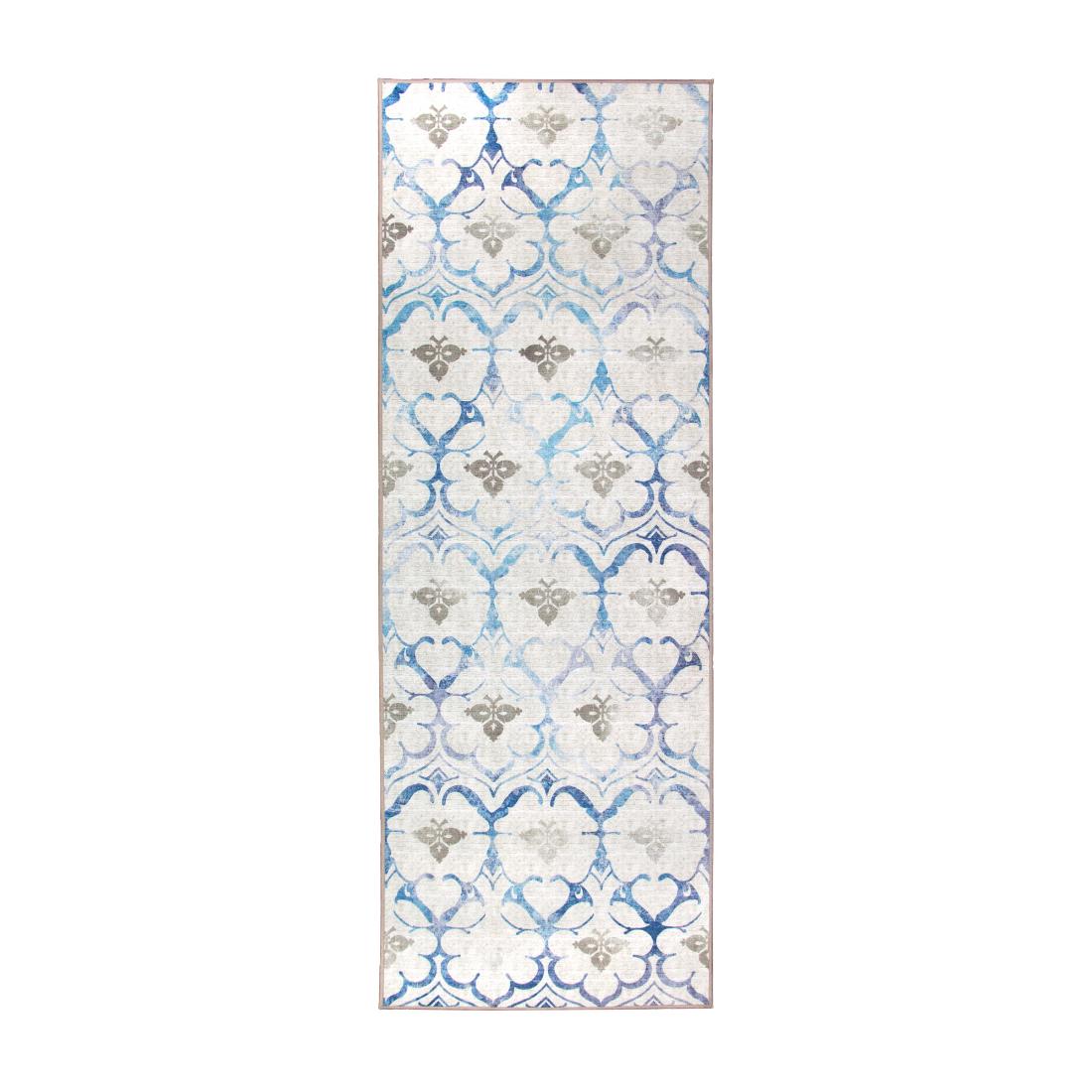 Leilani Damask Beige & Blue Machine Washable Rug from Shop Tam Fam
