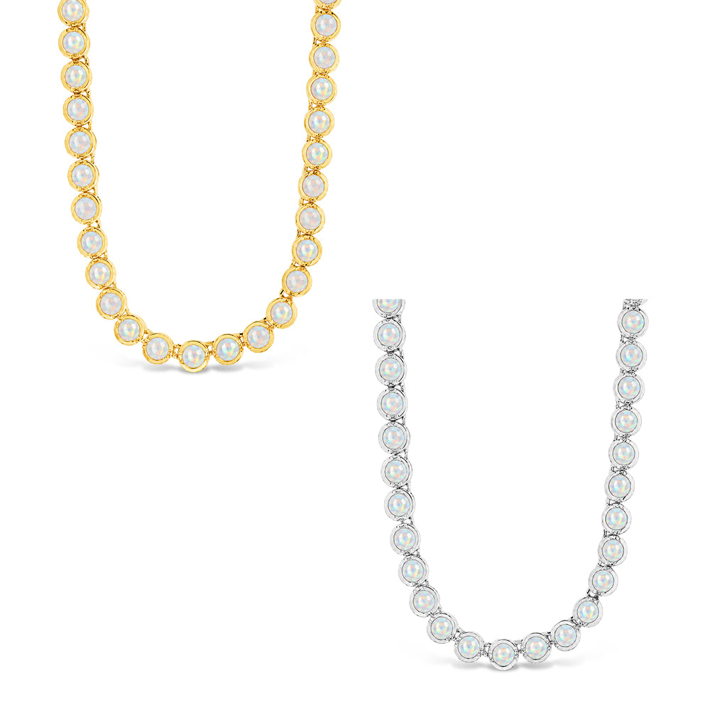 Helene Bezel White Opal Tennis Necklace from Shop Tam Fam